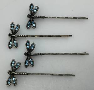 Vintage Blue Rhinestone Dragonflies Hair pin Set Of Four