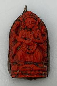 Antique Coral hand carved Buddha Pendant With Copper Backing 34 x 1 x 2