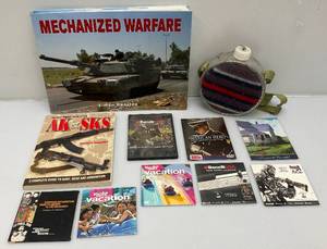 AK & SKS And Mechanized Warefare Books, Vintage Wool Canteen & More