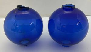 Pair Of Antique Colbalt Blue Glass Lightning Rod Globes 5