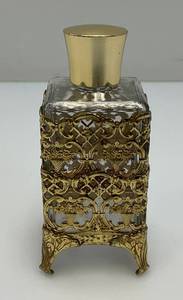 Mid Century Modern Filigree Brass And Glass Perfume Bottle