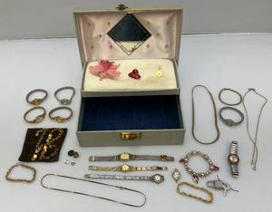 Vintage Jewelry Box With Misc. Costume Jewelry