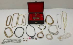 Vintage Jewelry Box With Misc. Costume Jewelry