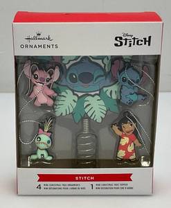 Collectible Disney STITCH Mini Ornament Set WTree Topper 5pc (NIB)