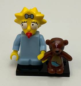 Collectible Hard To Get MAGGIE SIMPSON Genuine Lego Mini figure With Teddy Bear And Stand