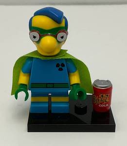 Collectible Hard To Get FALL-OUT MILLHOUSE Genuine Lego Mini figure Series 1 With Buzz Cola And Stand