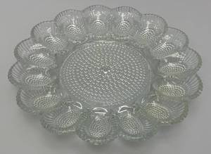 Vintage Indiana Crystal Glass Hobnail Deviled Egg PlateServing Tray 11