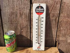 Vintage STANDARD OIL - 11 12 Metal Thermometer - Decent