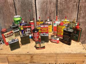 Group Vintage OilLubricant Cans - Texaco - Singer - Military