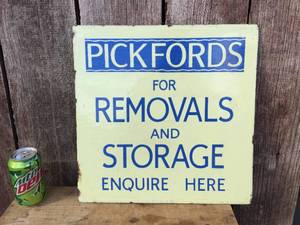Heavy Vintage Porcelain PICKFORDS 2 Sided Metal Sign 15 58 x 15 12