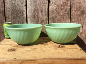 (2) Vintage 9 Swirl Jadeite Bowls - 1 Marked Fire King - Nice