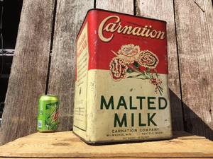 Vintage CARNATION MALTED MILK - 25 Lb Tin Container - Wow