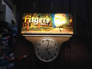 Here We Go!! 1950's Retro - FITGER'S - Lighted Clock - Working Unit! Nice!