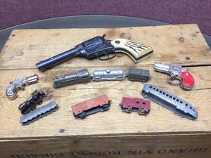 Vintage Mostly TOOTSIE TOY - Trains - Box Cars Plus Cap Guns