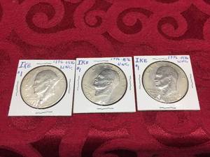 (3) Eisenhower Uncirculated Bicentennial Dollar Coins 1776-1976