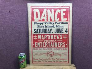 Vintage Original 1930s-ish Local Dance Poster Featuring the MARTINEKS