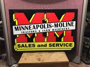 Minneapolis-Moline Heavy Enamel 2 Sided Metal Sign 30 x 20