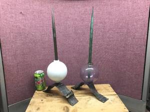 (2) Vintage 20 Copper Lightning Rods with Glass Globes