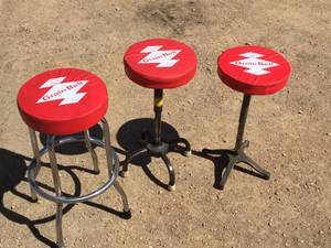 3 Vintage Chrome  Industrial Stools with GRAIN BELT Seat Covers