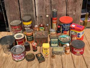 Group Neat Old Tins - Containers - Some Contents
