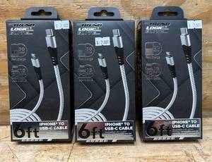 TrendLogicElite 6ft iPhone To USB-C Cable lot of 3