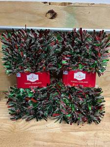 Holiday Time Frosted Red & Green 12-foot tinsel garland (lot of 2)