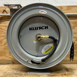 Klutch Auto-Rewind Air Hose Reel with 38in. x 50ft. Rubber Hose, 300 PSI #73430 Msrp $139.99
