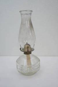 AntiqueVintage Clear Pressed Glass Oil Lamp 14 tall.