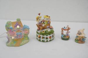 Vintage Hand-Painted Porcelain Light-Up Easter House, Music Box, and Other Figurines