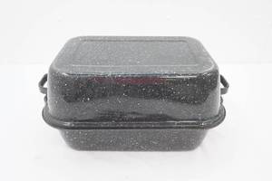 Black Speckled Enamel Roasting Pan with Lid. Rectangle 15.5x11x8.5 (with roasting bags)