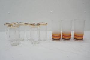 Vintage Libbey Frosted Tumblers-Autumn Leaf - set of 3 MCM Gold Rimmed Drinking Glasses - set of 6