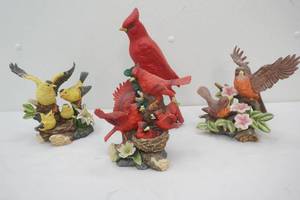 Ceramic  Porcelain Bird Figurines. Red Cardinals, Yellow Finches, Robbins
