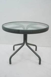 Small Glass & Metal Patio Table. 17 tall by 20 diameter