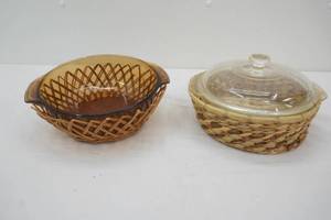Vintage Glass Casseroles and Serving Baskets