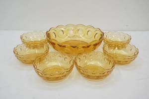 Vintage Bartlett-Collins Amber Glass Bowl Set. Manhattan or St. Genevieve Pattern