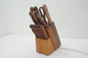 Vintage Cutlery Knife Set wWooden Block. Tramontina Inox-Stainless-Brazil