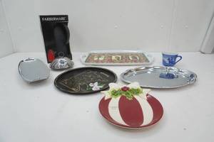 Kitchenware Lot NEW Farberware Coffee Carafe, Vintage Minnesota Metal Pate, Silver-toned serving platters and more