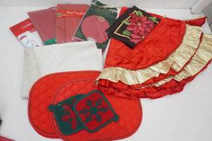 Holiday & Christmas Linens. Tree Skirt, Table Cloths and More