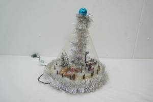 Vintage Fishing Line Christmas Tree Display. Skate Rink, Park Scene. Light-Up Decor. 16 tall