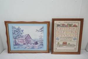 Vintage Framed Needlework Sampler wAlphabet, Framed Print by Kay Lamb Shannon