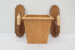 Wooden Waste Basket and Wooden Wall Sconces