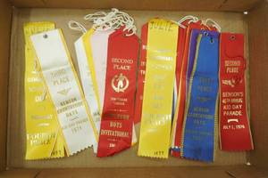 Benson Kid Day Button Collection. 1978-2019 Vintage Field Day Ribbon Collection. Benson Countryside Days.