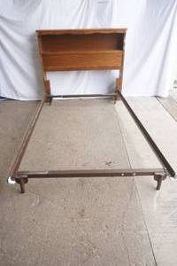 Vintage Wooden Twin Size Headboard and Metal Bed Frame and wheels