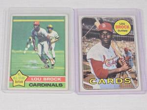 Lot of 2 Lou Brock Baseball Cards 1969 and 1976 - St. Louis Cardinals