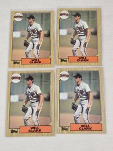 Lot of 4 Will Clark Rookie Baseball Cards from 1987 Topps Series.
