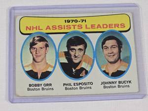 Bobby Orr, Phil Esposito and Johnny Bucyk 1970-71 NHL Assist Leaders