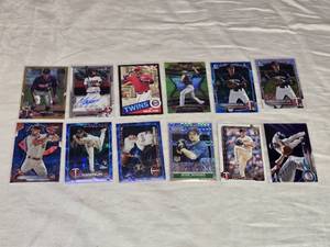 Lot of 12 Minnesota Twins Baseball Cards Featuring Edouard Julien, Kody Funderburk, Wander Javier, and Brian Dozier with 1st Bowmans, Autos and Refractor Variants.