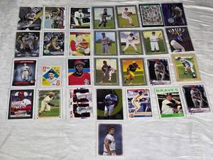 Lot of 29 Baseball Cards Featuring Players Like Mike Trout, Babe Ruth, and Reggie Jackson.