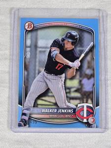 Walker Jenkins 2025 Bowman Sky Blue SP #BD-159 and Numbered 118499 - Minnesota Twins Baseball Card
