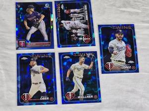 Lot of 5 Minnesota Twins Sapphire Baseball Cards Featuring Bailey Ober, Joe Ryan, Matt Wallner, and Pablo Lopez with Holo Blue Parallel Finish
